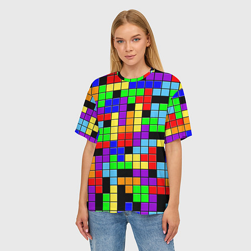 Женская футболка оверсайз Тетрис цветные блоки / 3D-принт – фото 3