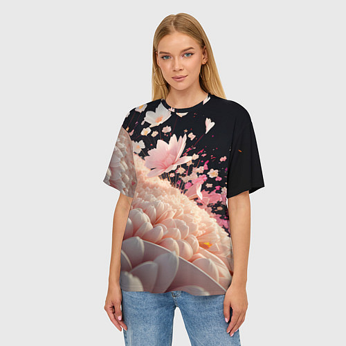 Женская футболка оверсайз Множество розовых цветов / 3D-принт – фото 3