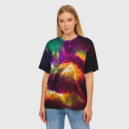 Женская футболка оверсайз Небула в космосе разноцветная - нейронная сеть / 3D-принт – фото 3