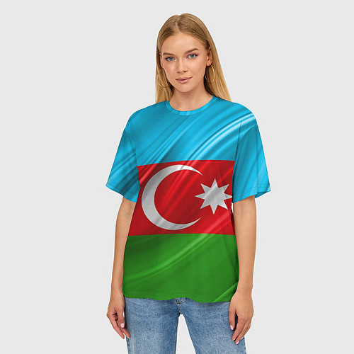 Женская футболка оверсайз Азербайджанский флаг / 3D-принт – фото 3