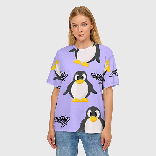 Женская футболка оверсайз Пингвин и веточка / 3D-принт – фото 3
