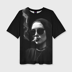 Футболка оверсайз женская Монашка в черных очках с сигарой, цвет: 3D-принт