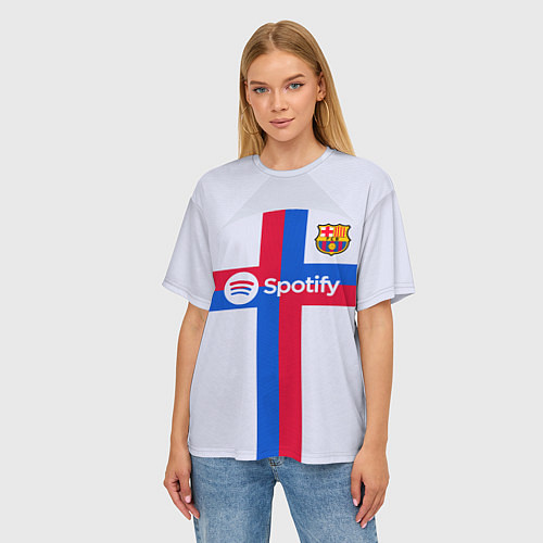 Женская футболка оверсайз Барселона форма 2223 гостевая / 3D-принт – фото 3