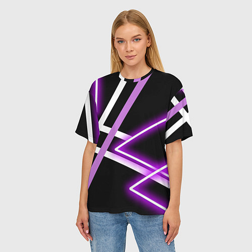 Женская футболка оверсайз Фиолетовые полоски с неоном / 3D-принт – фото 3