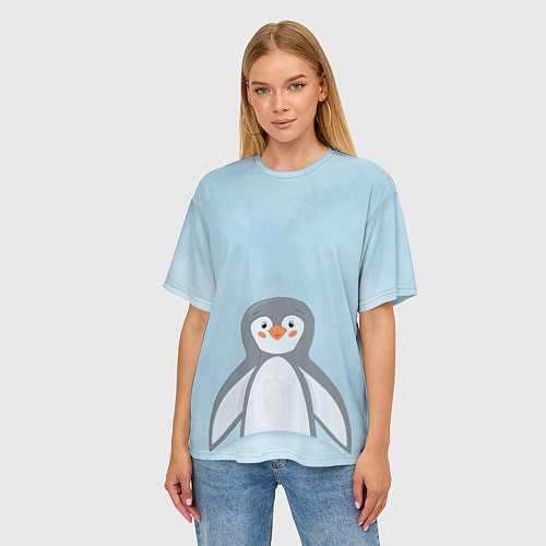 Женская футболка оверсайз Пингвиненок / 3D-принт – фото 3
