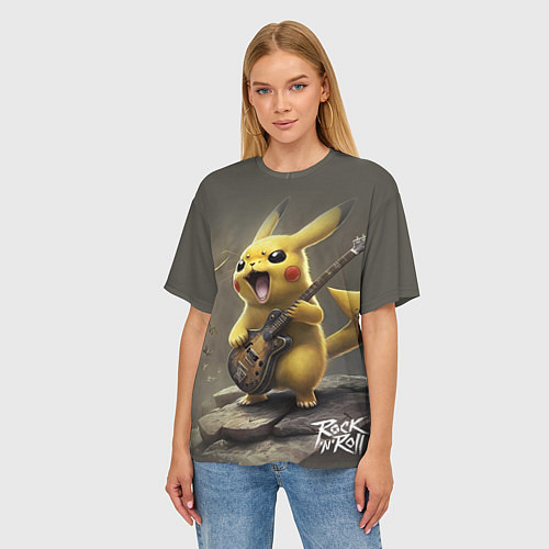 Женская футболка оверсайз Pikachu rock / 3D-принт – фото 3