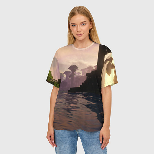 Женская футболка оверсайз Minecraft - река в лесу / 3D-принт – фото 3