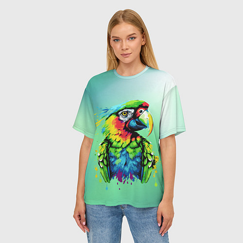 Женская футболка оверсайз Разноцветный попугай / 3D-принт – фото 3