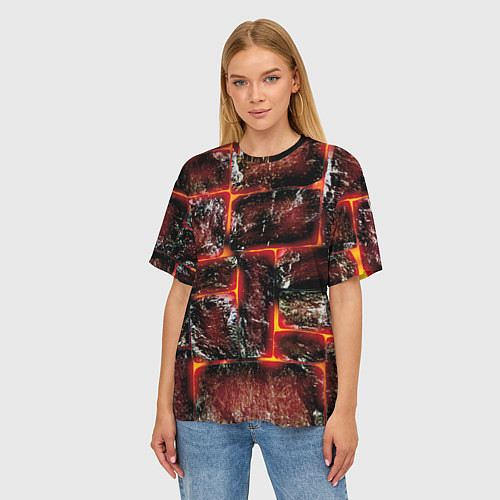 Женская футболка оверсайз Камни в пылающей лаве / 3D-принт – фото 3