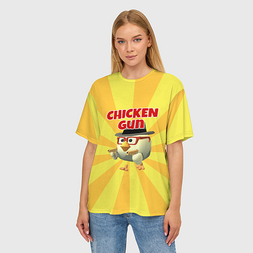 Женская футболка оверсайз Chicken Gun с пистолетами / 3D-принт – фото 3