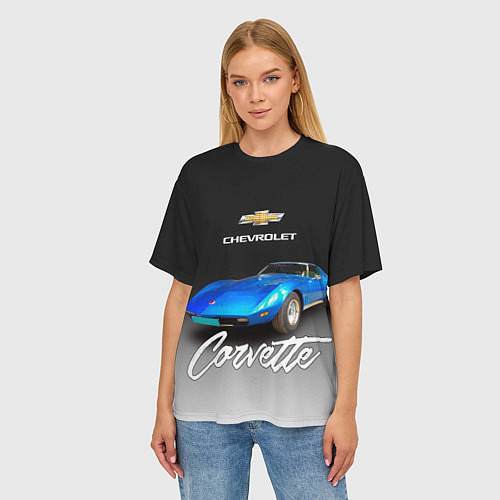 Женская футболка оверсайз Синий Chevrolet Corvette 70-х годов / 3D-принт – фото 3