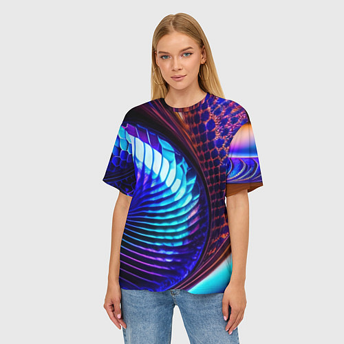Женская футболка оверсайз Неоновый водоворот / 3D-принт – фото 3