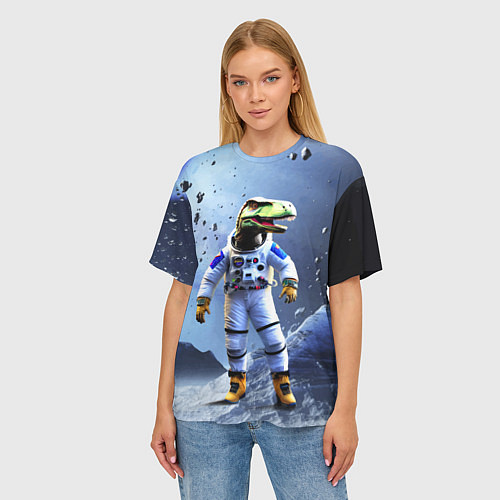 Женская футболка оверсайз Тираннозавр-космонавт / 3D-принт – фото 3
