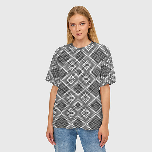 Женская футболка оверсайз Геометрический узор черно белые ромбы / 3D-принт – фото 3