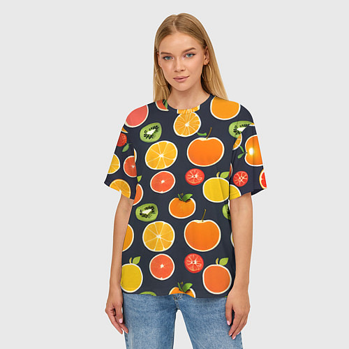 Женская футболка оверсайз Фрукты и ягоды / 3D-принт – фото 3