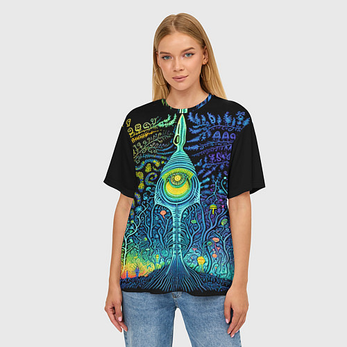 Женская футболка оверсайз Психоделика разноцветная - нейронная сеть / 3D-принт – фото 3