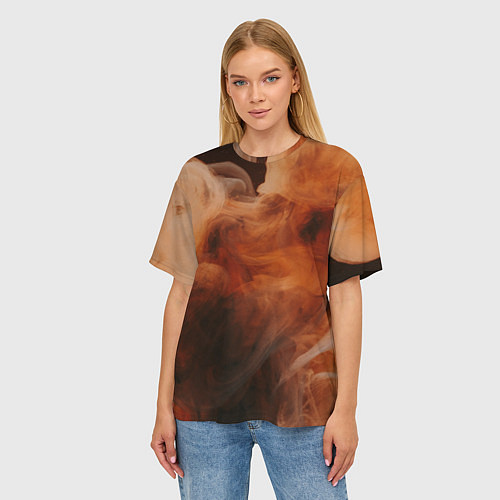 Женская футболка оверсайз Оранжевый абстрактный дым / 3D-принт – фото 3