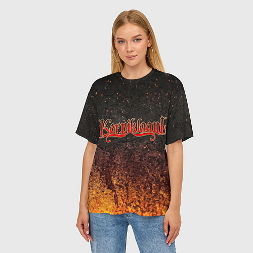 Женская футболка оверсайз Korpiklaani fire / 3D-принт – фото 3