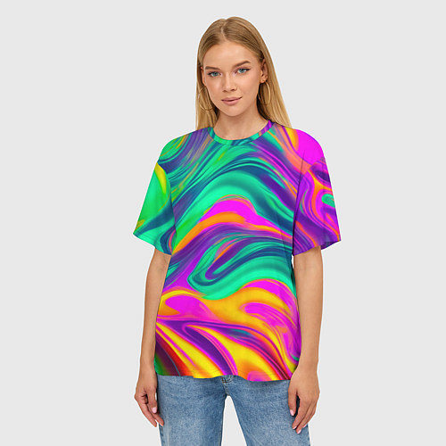 Женская футболка оверсайз Градиентные цветные волны / 3D-принт – фото 3