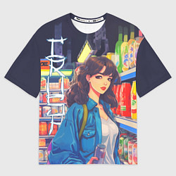 Футболка оверсайз женская Crush - ретро девочка-аниме в магазине, цвет: 3D-принт