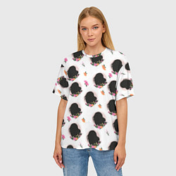 Футболка оверсайз женская Женский силуэт с цветами, цвет: 3D-принт — фото 2