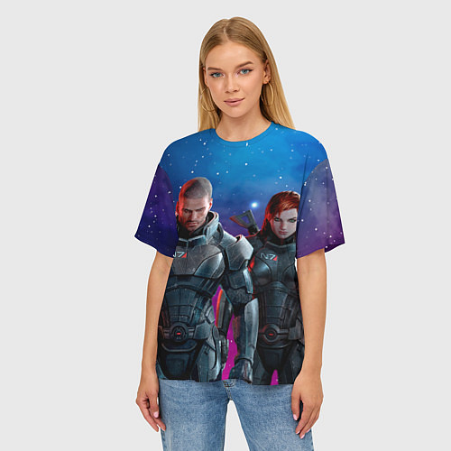 Женская футболка оверсайз Mass Effect N7 space / 3D-принт – фото 3