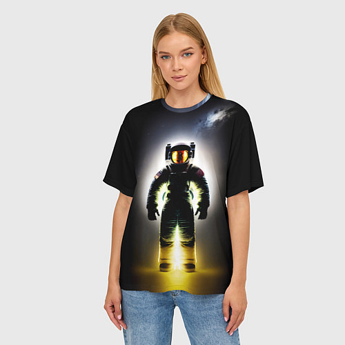 Женская футболка оверсайз Неоновый космонавт - нейросеть / 3D-принт – фото 3