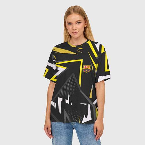 Женская футболка оверсайз ФК Барселона эмблема / 3D-принт – фото 3