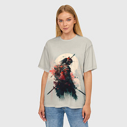 Футболка оверсайз женская Самурай на фоне луны - нейросеть, цвет: 3D-принт — фото 2