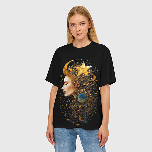 Женская футболка оверсайз Богиня ночи - нейросеть / 3D-принт – фото 3