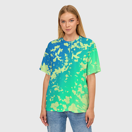 Женская футболка оверсайз Градиент сине-зеленый пятна / 3D-принт – фото 3