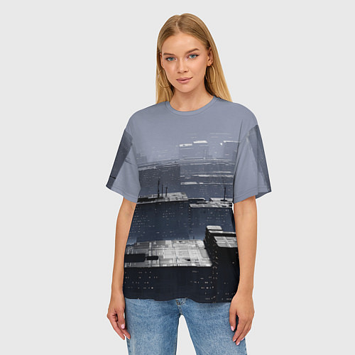 Женская футболка оверсайз Тёмный металлический город будущего / 3D-принт – фото 3