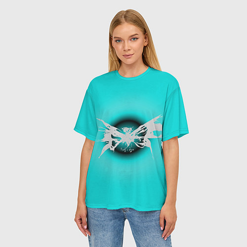 Женская футболка оверсайз Сияние бабочки - черный - коллекция Хуф и Ся / 3D-принт – фото 3