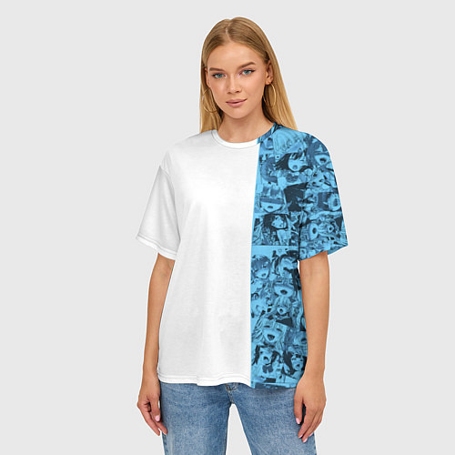 Женская футболка оверсайз Ахегао на белом фоне / 3D-принт – фото 3