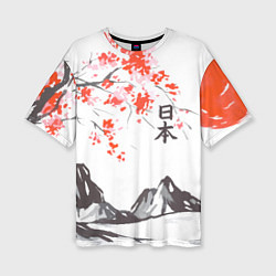 Женская футболка оверсайз Цветущая сакура и солнце - Япония