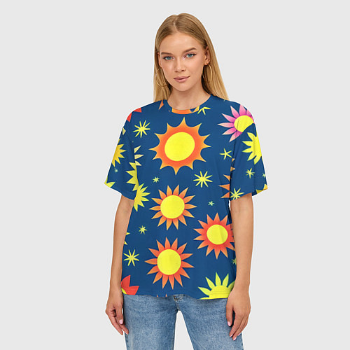 Женская футболка оверсайз Цветы солнца / 3D-принт – фото 3