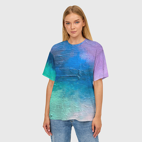 Женская футболка оверсайз Пудра и голубые краски / 3D-принт – фото 3