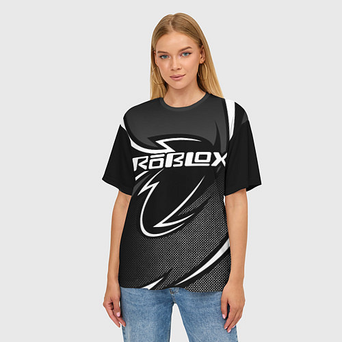Женская футболка оверсайз Роблокс - белая линия / 3D-принт – фото 3
