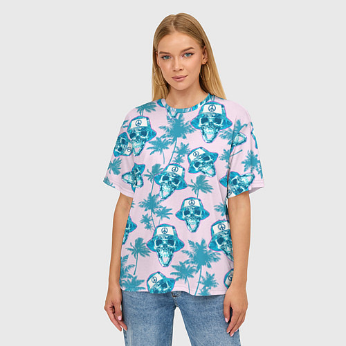 Женская футболка оверсайз Черепа в панаме / 3D-принт – фото 3