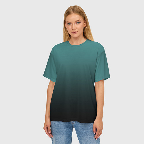 Женская футболка оверсайз Градиент зелено-черный / 3D-принт – фото 3