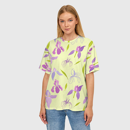 Женская футболка оверсайз Фиолетовые лилии / 3D-принт – фото 3