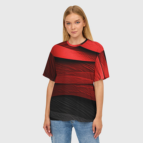 Женская футболка оверсайз Шероховатая красно-черная текстура / 3D-принт – фото 3