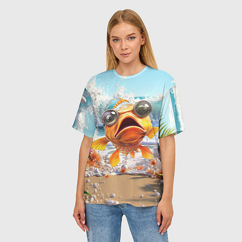 Женская футболка оверсайз Карп рыба / 3D-принт – фото 3