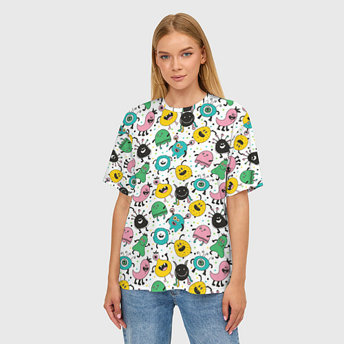 Женская футболка оверсайз Весёлые монстры / 3D-принт – фото 3
