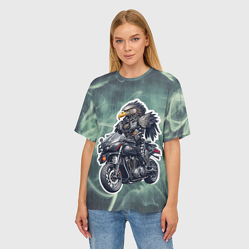Женская футболка оверсайз Стальной орёл байкер / 3D-принт – фото 3
