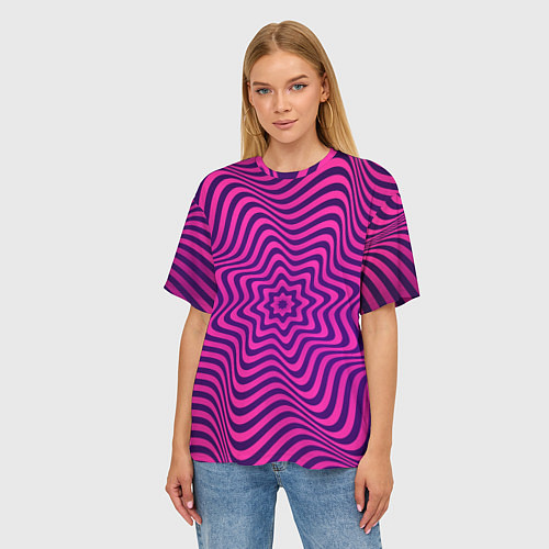 Женская футболка оверсайз Абстрактный фиолетовый узор / 3D-принт – фото 3