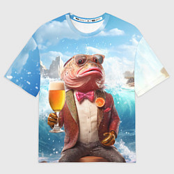 Футболка оверсайз женская Мистер карп с пивом, цвет: 3D-принт