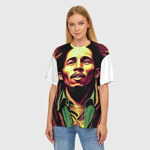 Женская футболка оверсайз Digital Art Bob Marley in the field / 3D-принт – фото 3