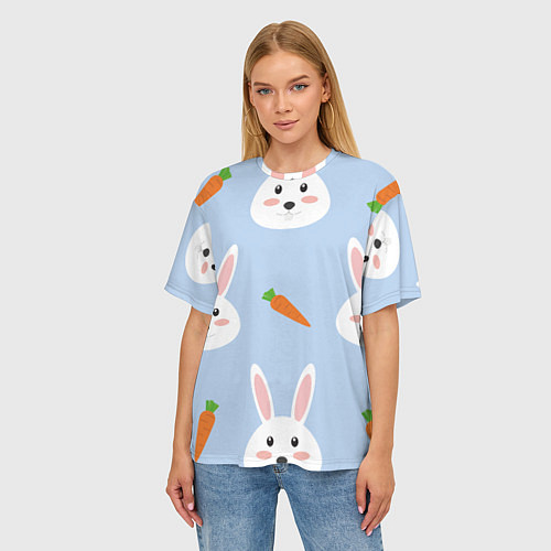 Женская футболка оверсайз Зайчики и морковки / 3D-принт – фото 3