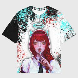Футболка оверсайз женская Макима с рожками - человек-бензопила, цвет: 3D-принт